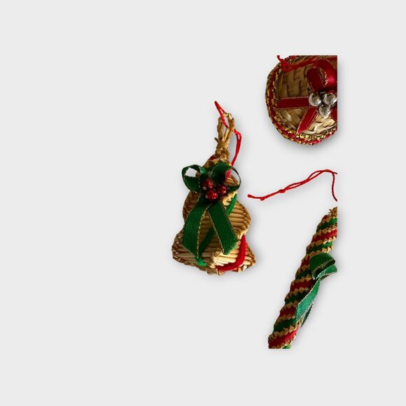 Set of 5 wicker Christmas ornaments from Mexico - Picture 2 of 3